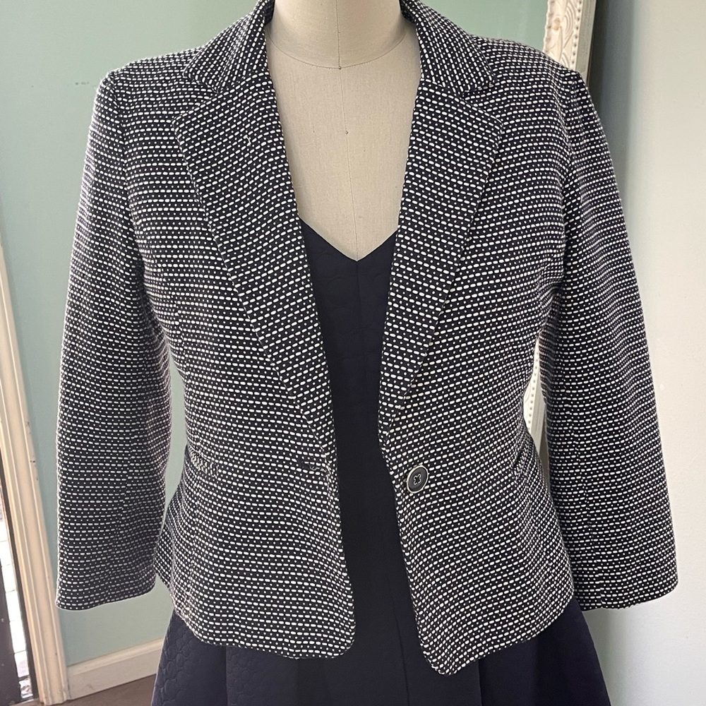 Cynthia Rowley Navy and White Blazer with Notched Lapel